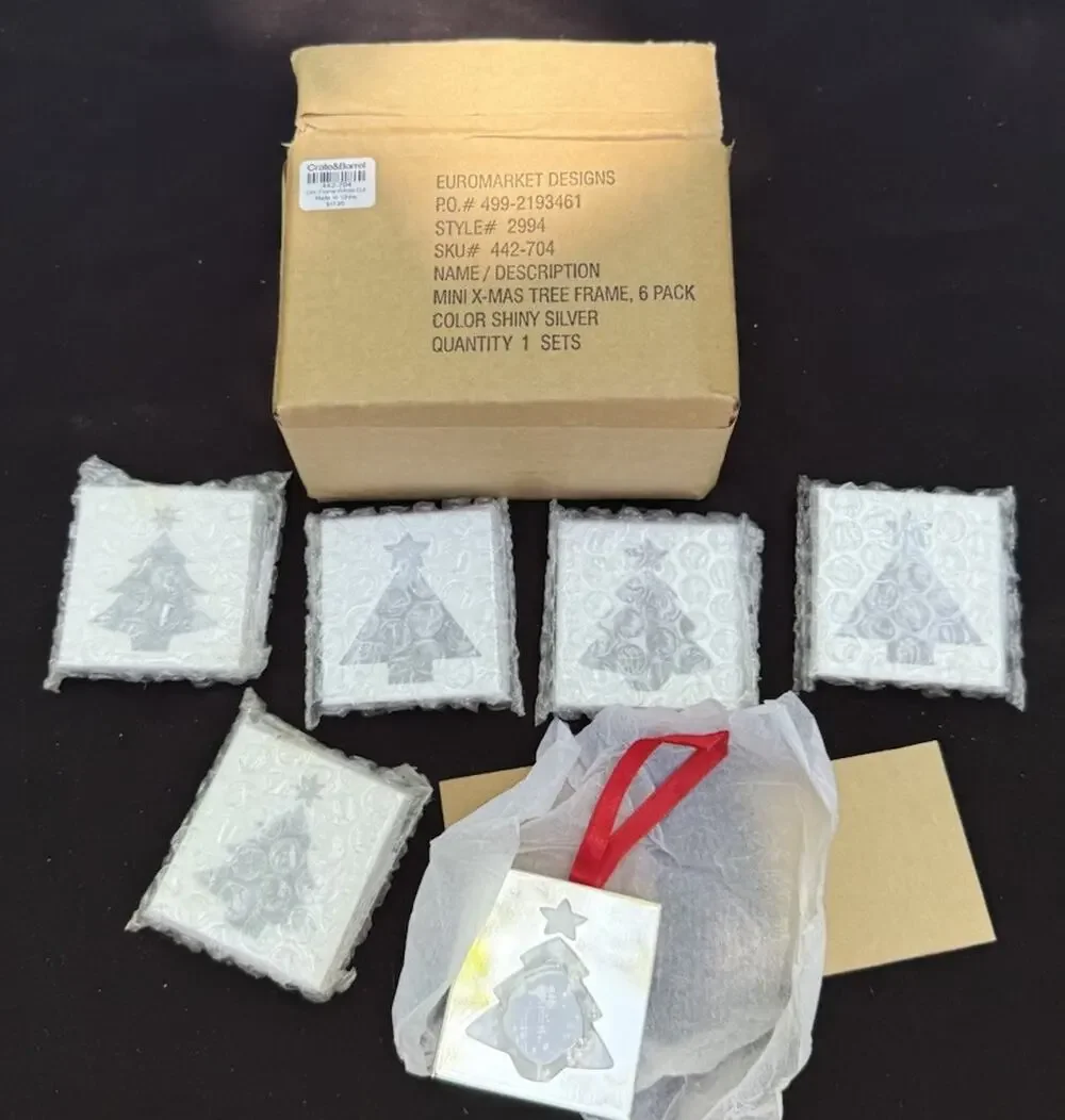 6 New Crate and Barrel Milano Photo Frame Christmas Tree Ornaments -46D